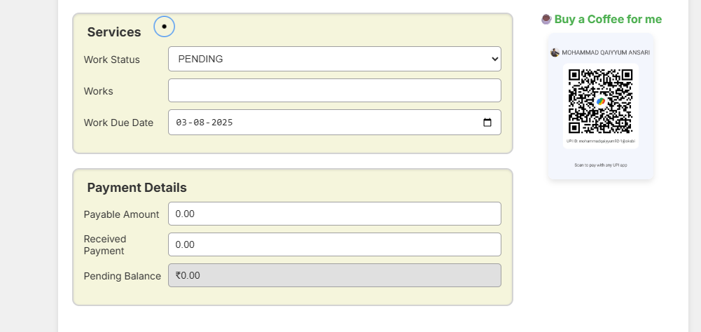 Screenshot of the Customer and Service Details forms
